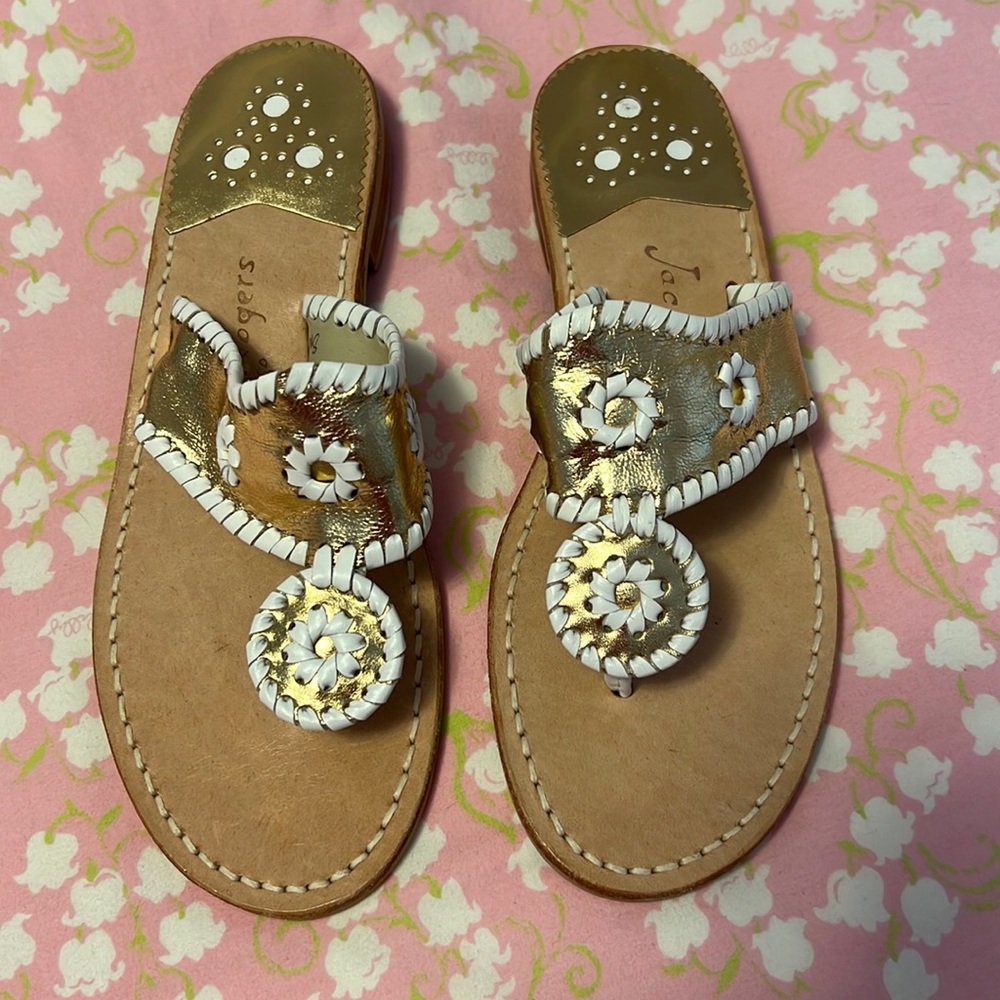 Gold and White Jack Rogers sandals